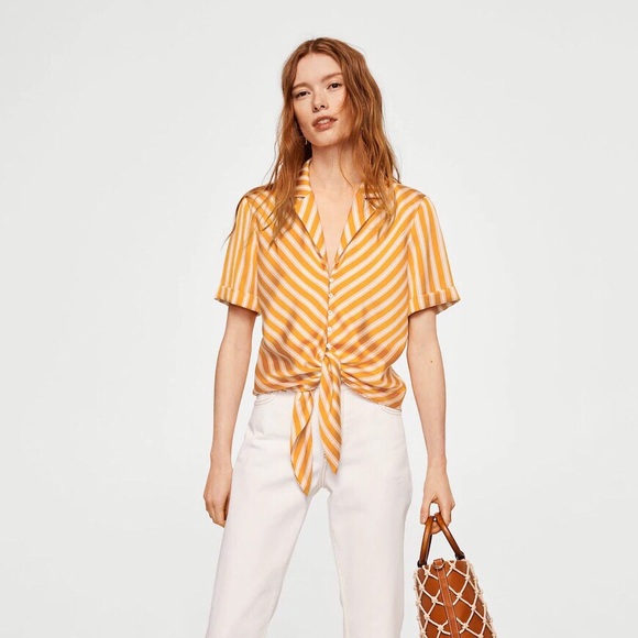 Mango Tops - Mango Knot detail Mustard Yellow Stripped Blouse